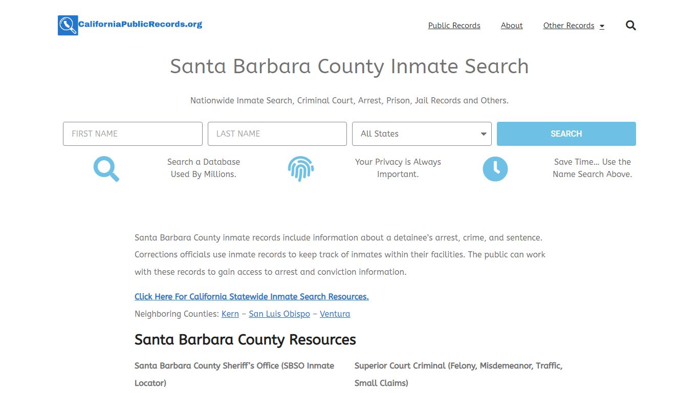 Santa Barbara County Inmate Search - Current & Past SBSO CA Jail Records
